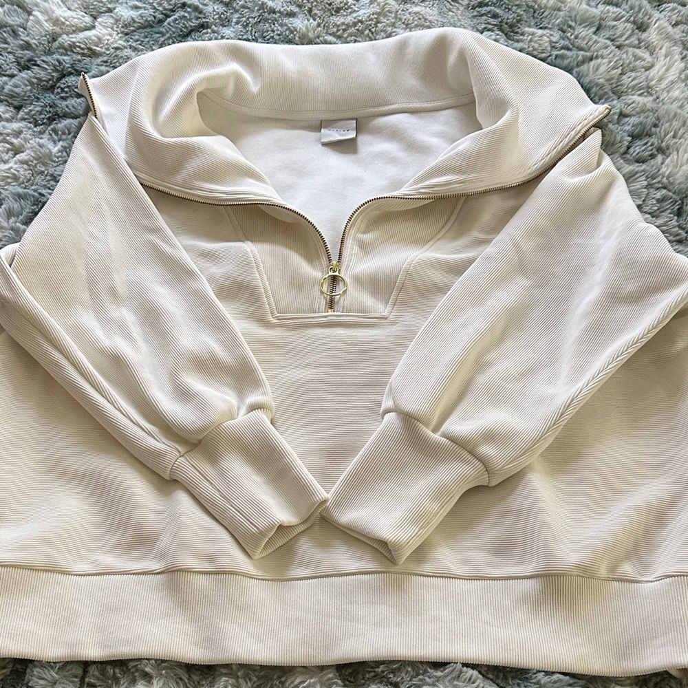 Varley Cream Cowl Neck Quarter-Zip Sweater